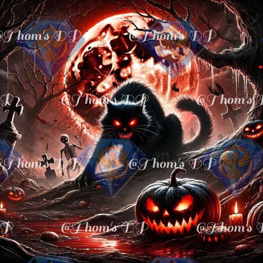 Toile Halloween : la nuit du chat, maudit (60/60cm)